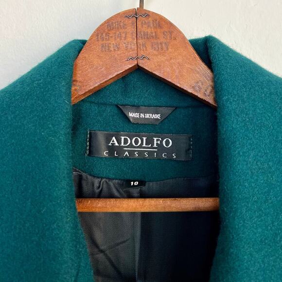 Vintage 90s NEW Adolfo Classics 100% Wool Green Double Breasted Long Coat 10 - Picture 3 of 14